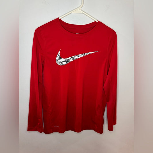 Pre-Owned XL Nike Dri-Fit Red Logo Graphic Long Sleeve Athletic Shirt