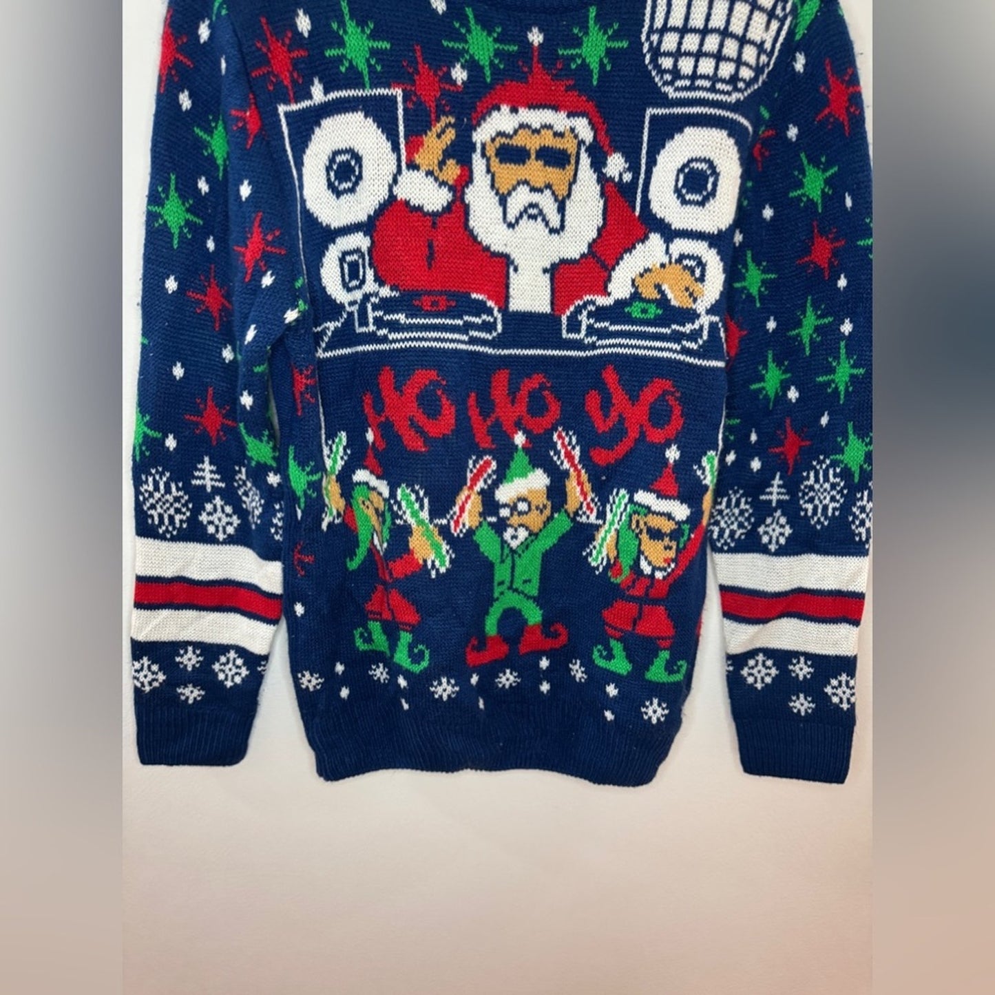 Pre-Owned Unisex SM Party Sweater Blue Knitted Santa DJ Sweater