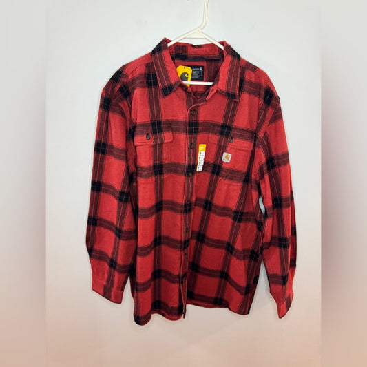 NWT XL Tall Carhartt Red and Black Heavyweight Loose Fit Flannel