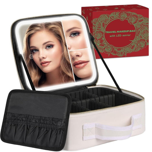 Makeup Bag with LED Mirror and Travel Makeup Train Case Cosmetic Organiser