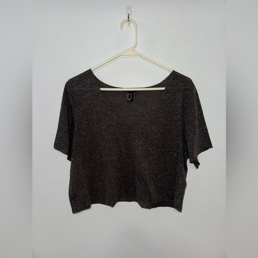 Pre-Owned MD Forever 21 Dark Grey Lightweight V-Neck Cropped T-Shirt