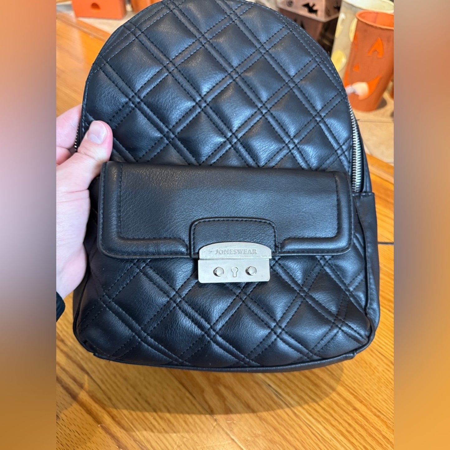 Pre-Owned Joneswear Black Faux Leather Quilted Small Backpack