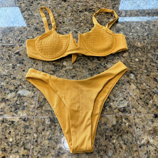 Used Size 6 Zaful Yellow Ribbed 2PC Bikini