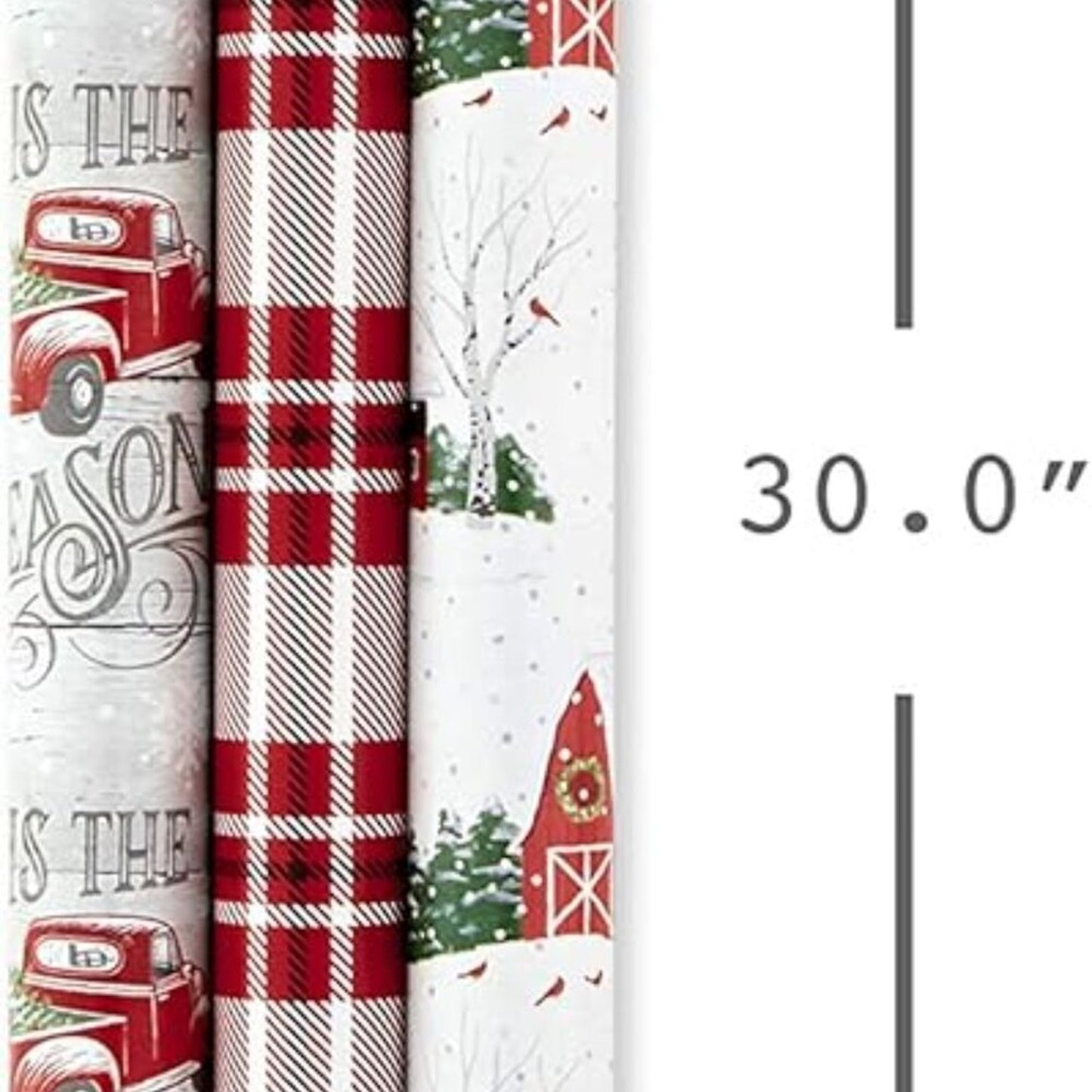 Hallmark Holiday Reversible Wrapping Paper Bundle, Rustic Christmas, Pack of 3