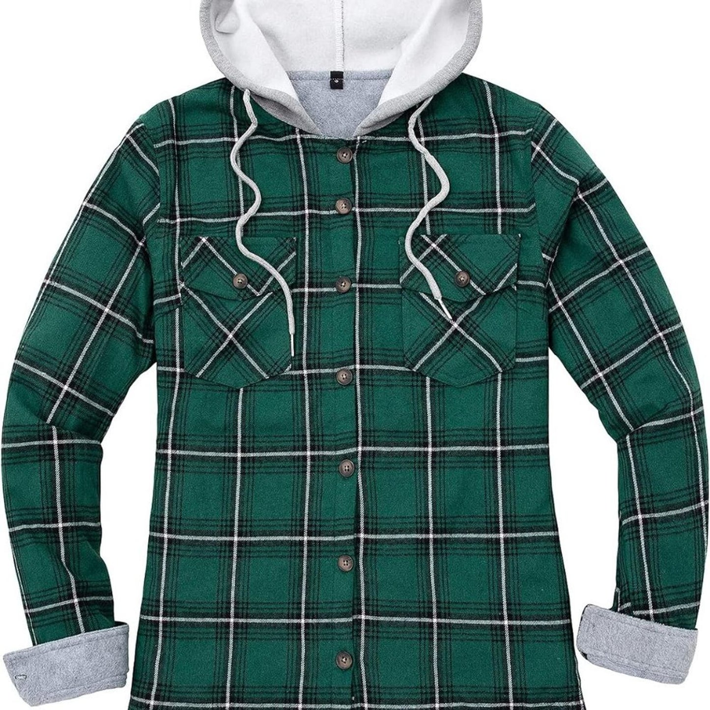 Womens Fleece Hooded Flannel Shirts Plaid Button Down Flannel Shirt Hoodie SM