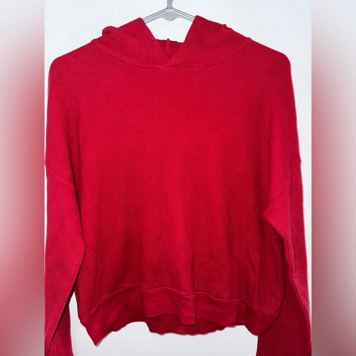 Pre- Owned MD Forever 21 Red Waffle Knit Cropped Hooded Long Sleeve Shirt