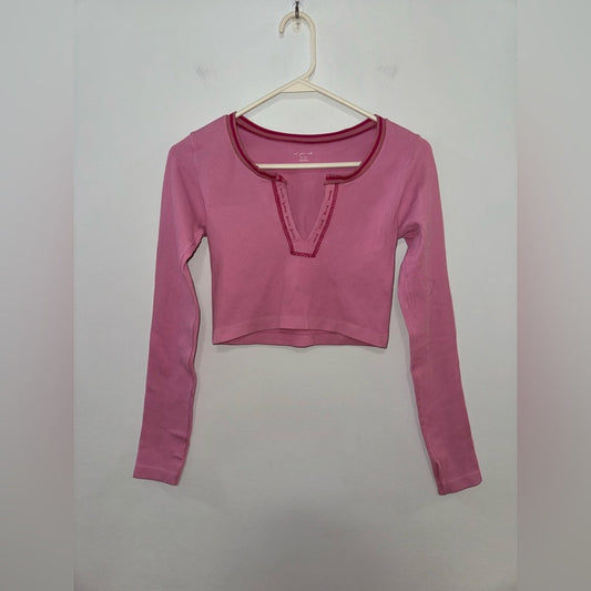 Pre-Owned MD/LG Out From Under Pink Ribbed Long Sleeve Top