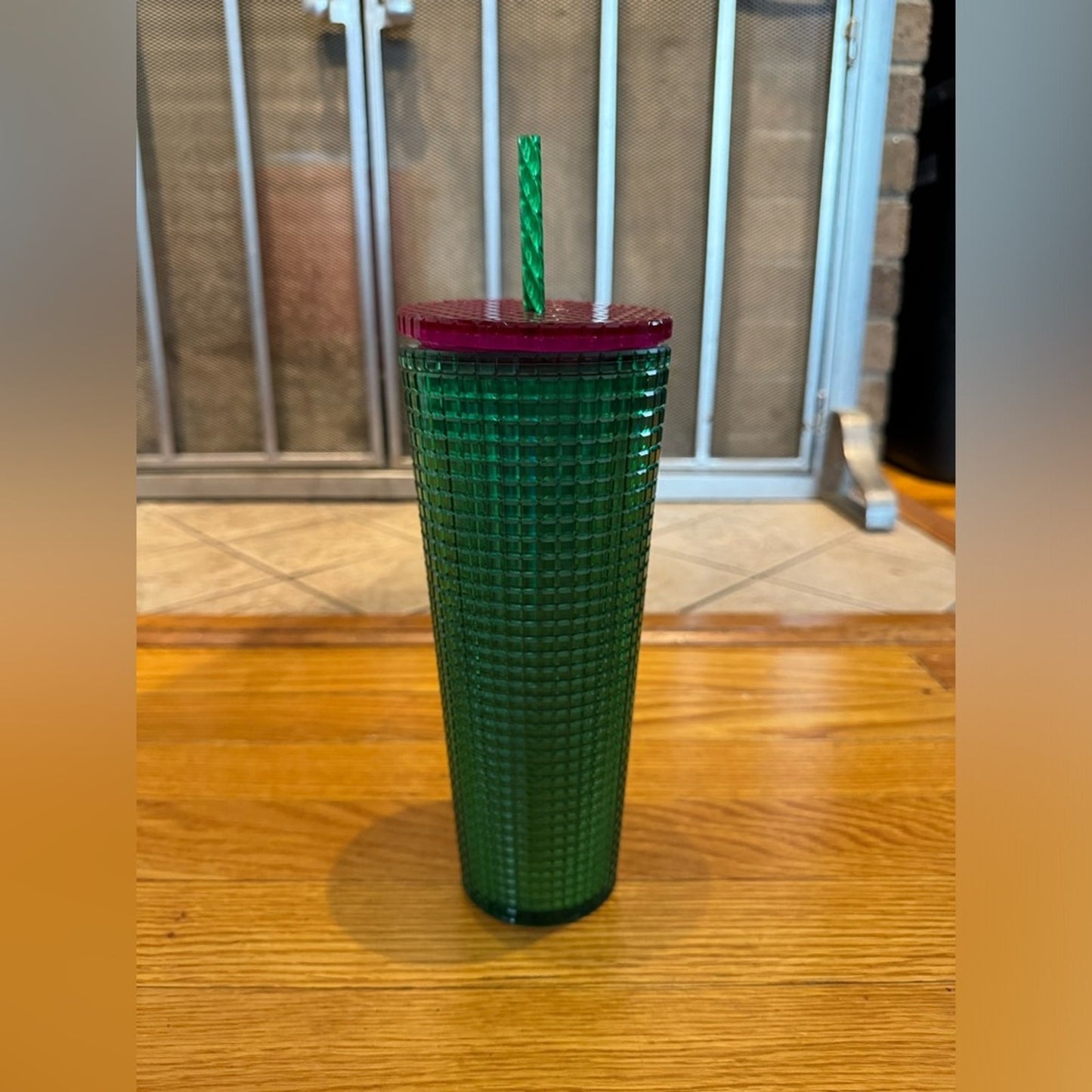 Pre-Owned Starbucks Spring 2023 Watermelon Green Grid Pink Lid Tumbler