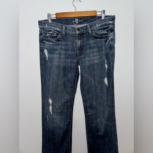 Pre-Owned W31xL34 7 for all Mankind Blue Distressed Bootcut Jeans