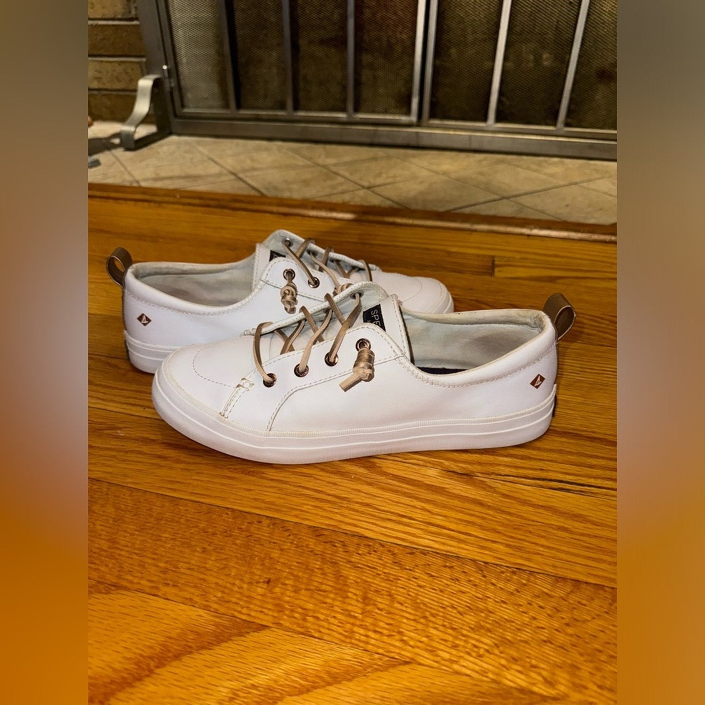 Pre-Owned Size 8W Sperry Topsider White Leather Rose Gold Shoes