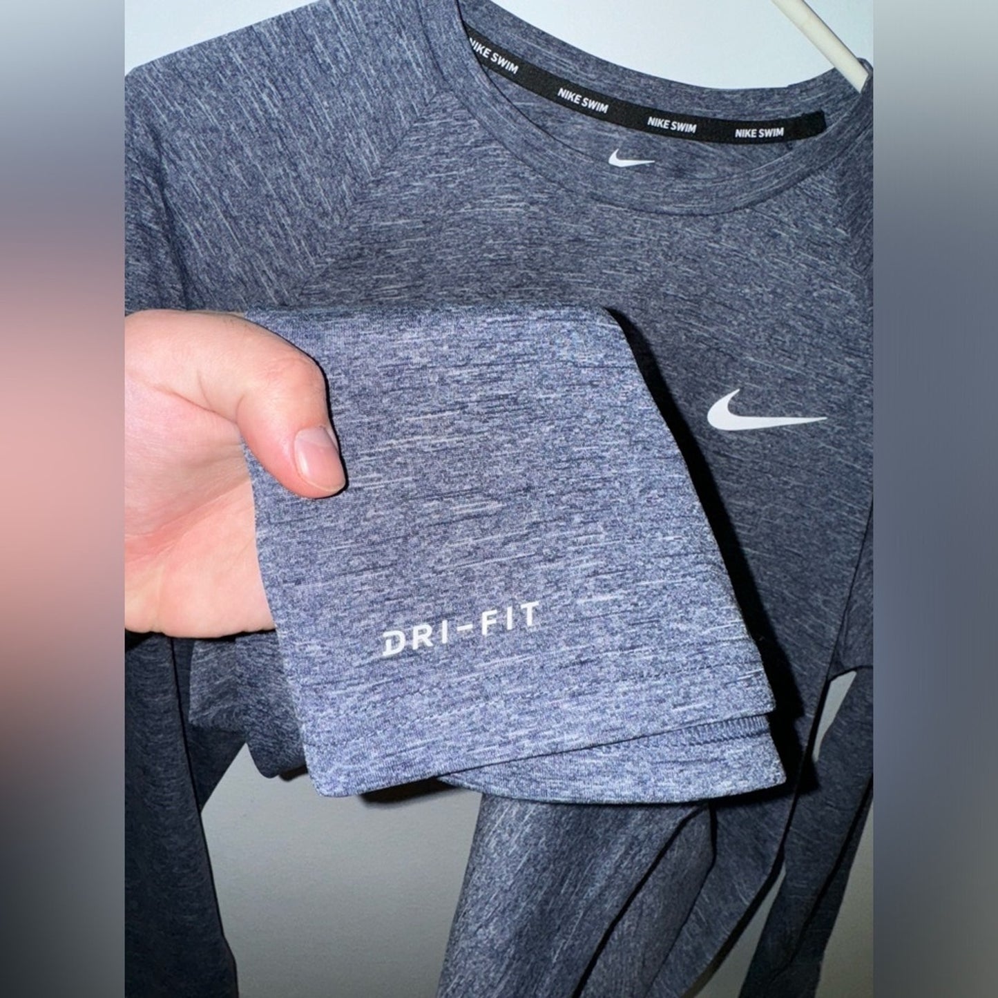 Pre-Owned MD Nike Dri-Fit Swim Heather Blue Long Sleeve Shirt UPF 40+