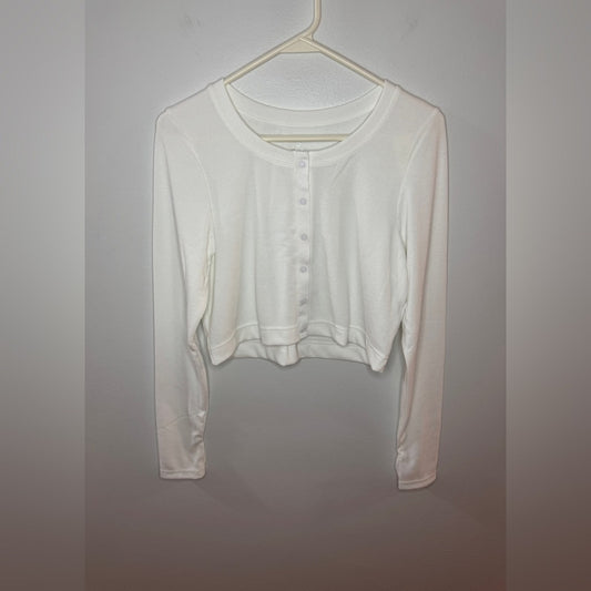 BNWT MD Aerie White Ribbed Button Up Copped Long Sleeve Shirt