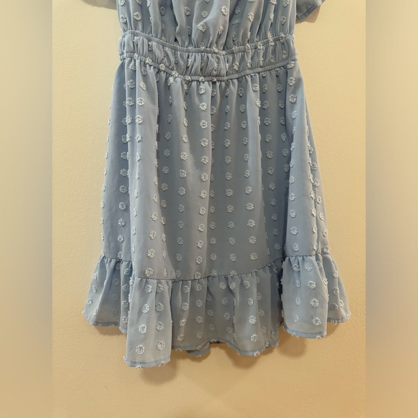 NWT LG Indulge InStyle Blue Polka Dot Off the Shoulder Dress