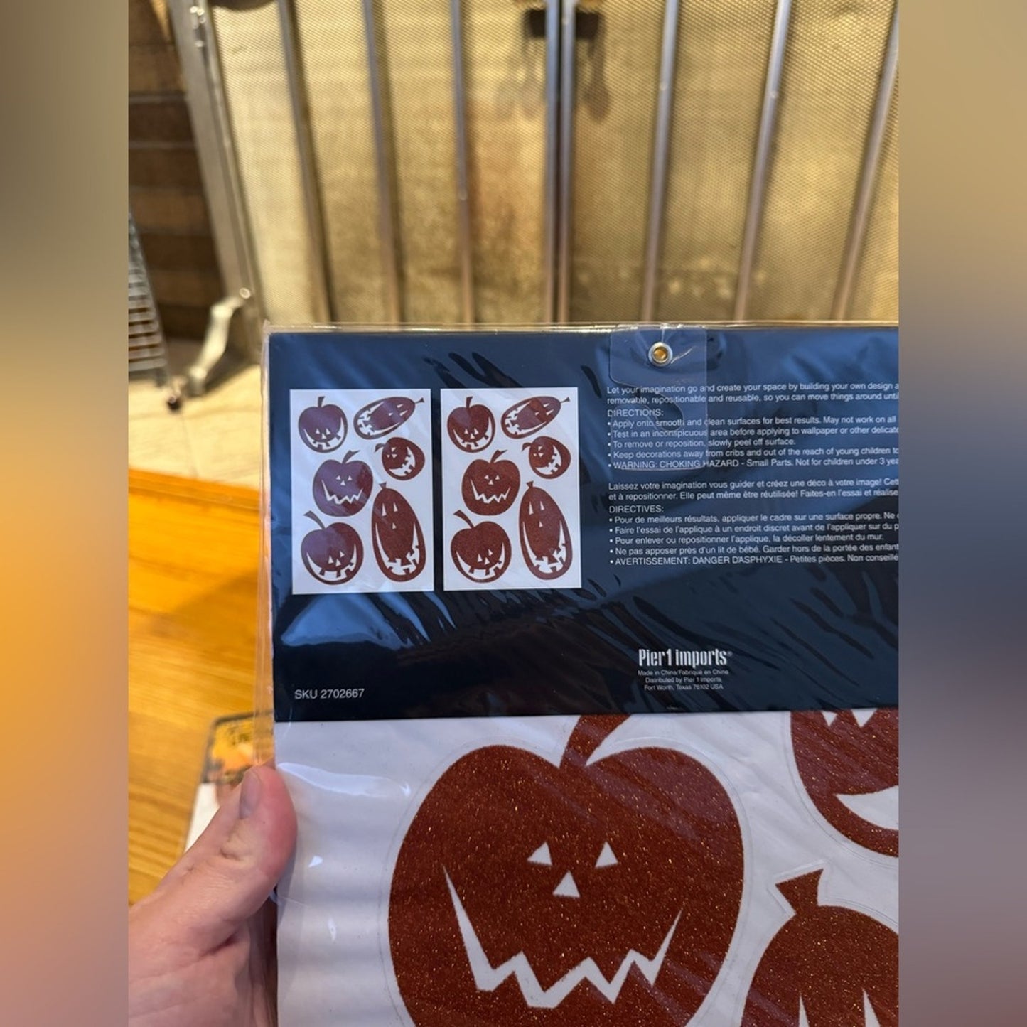 NWT Pier1 Imports Halloween Sparkle Pumpkin Glitter Peel And Stick Wall Appliqué