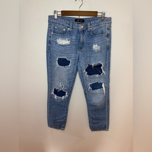 Size 6 Regular Aeropostale Light Blue Distressed Patched Boyfriend Jeans