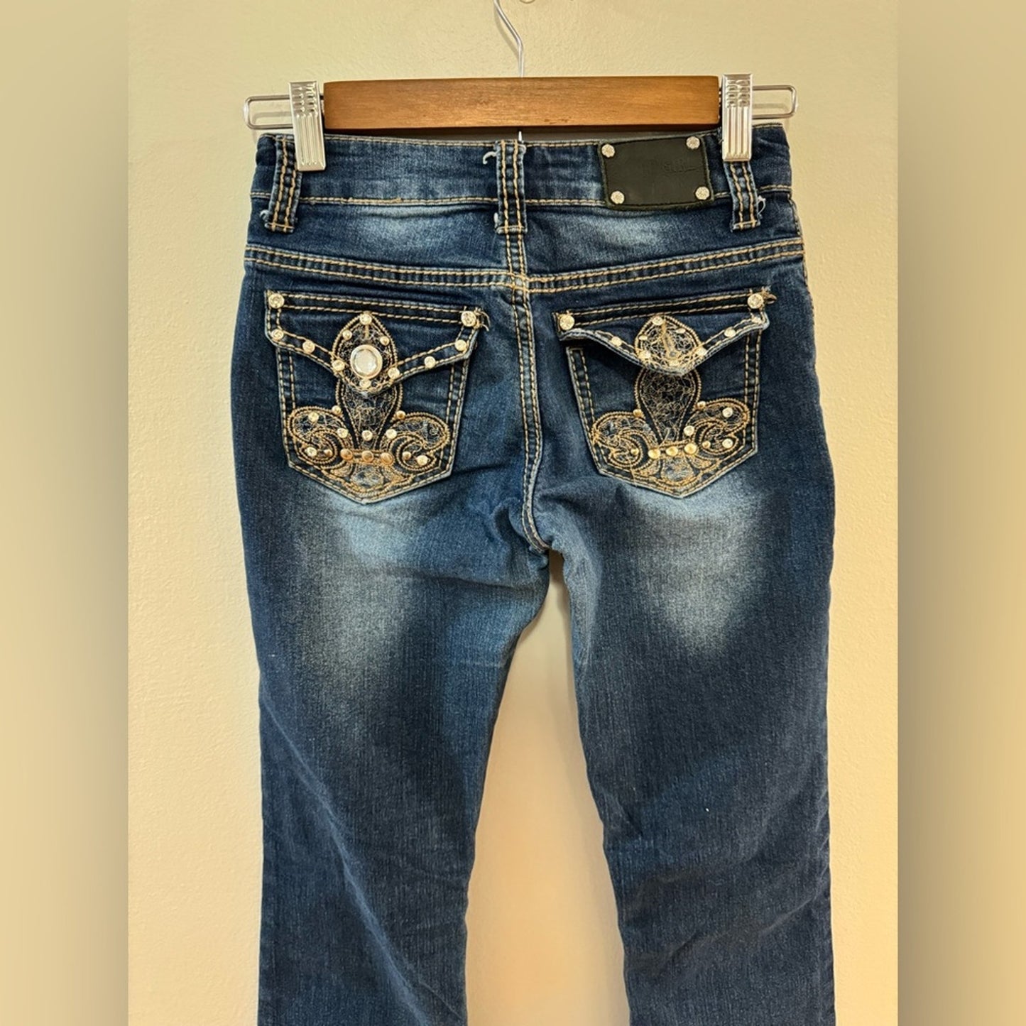 Pre-Owned Size 12 Rodeo Girl Dark Blue Rhinestone Embellished Jeans