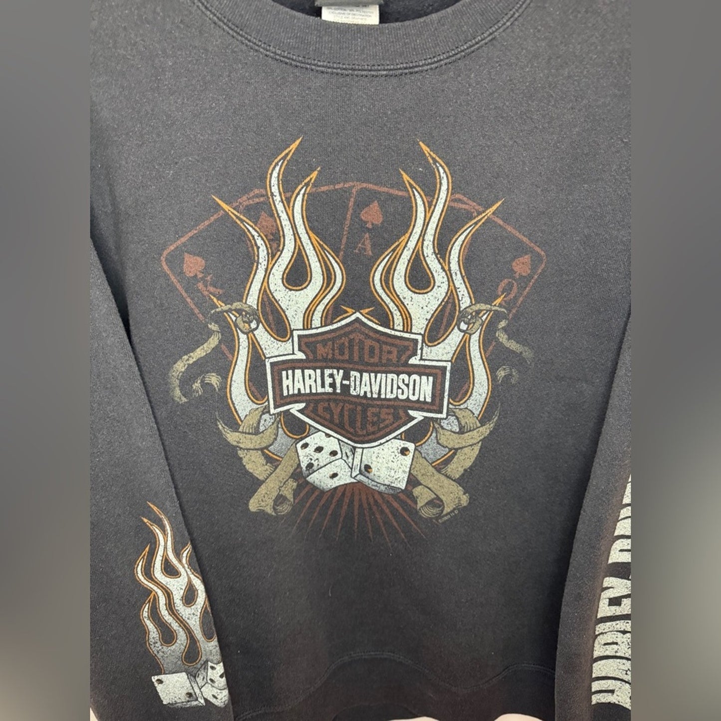 Pre-Owned SM Harley Davidson Black Cards and Dice Graphic Greensburg Crewneck