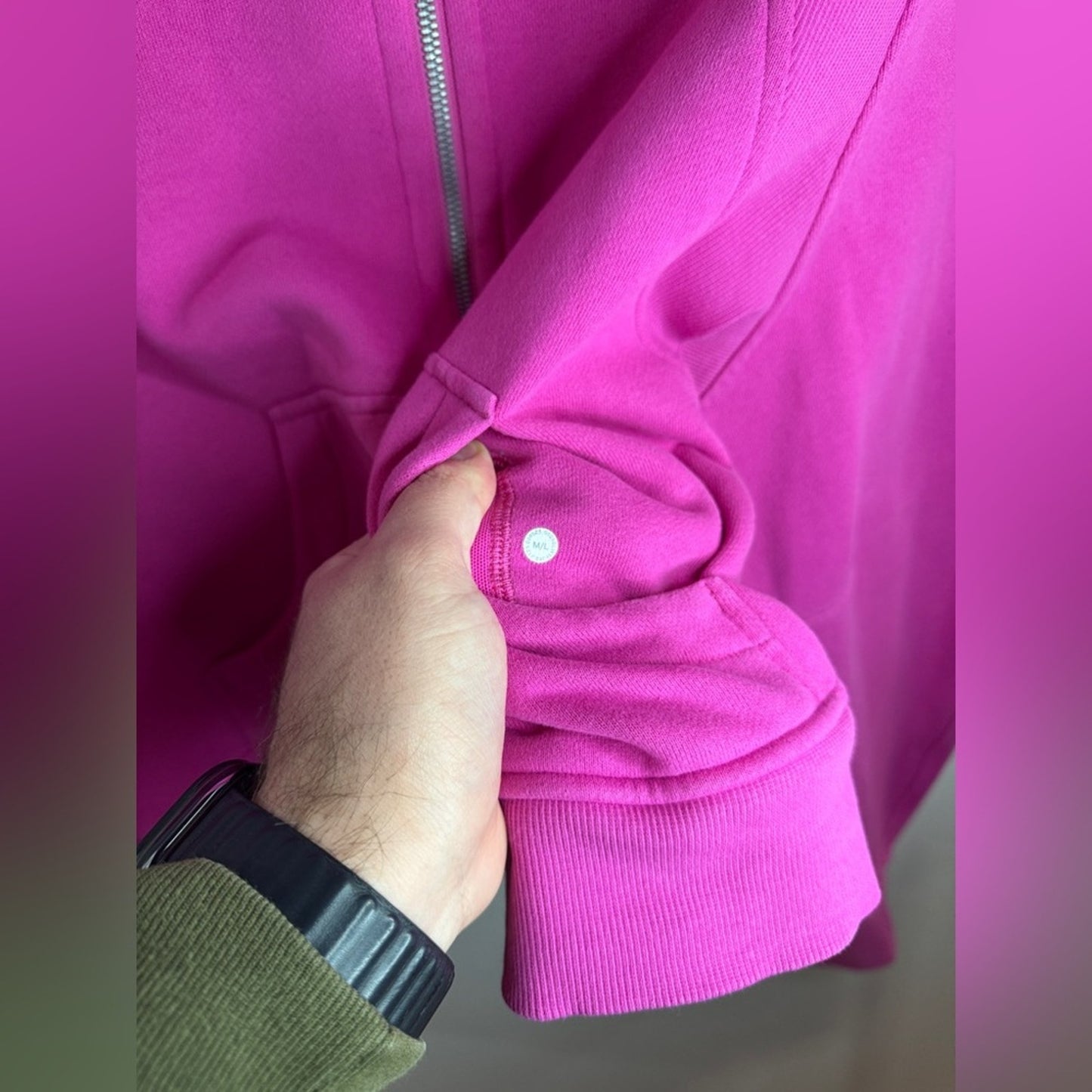 MD/LG Lululemon Scuba Oversized Funnel-Neck Half Tone Zip Sweatshirt in Pow Pink