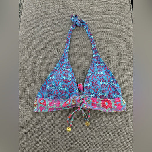 Pre-Owned Size 8 Bleu Rod Beattie blue and pink Patterned Triangle Bikini Top