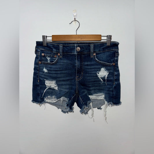 Pre-Owned Size 10 American Eagle Dark Blue Distressed MIDI Jean Shorts