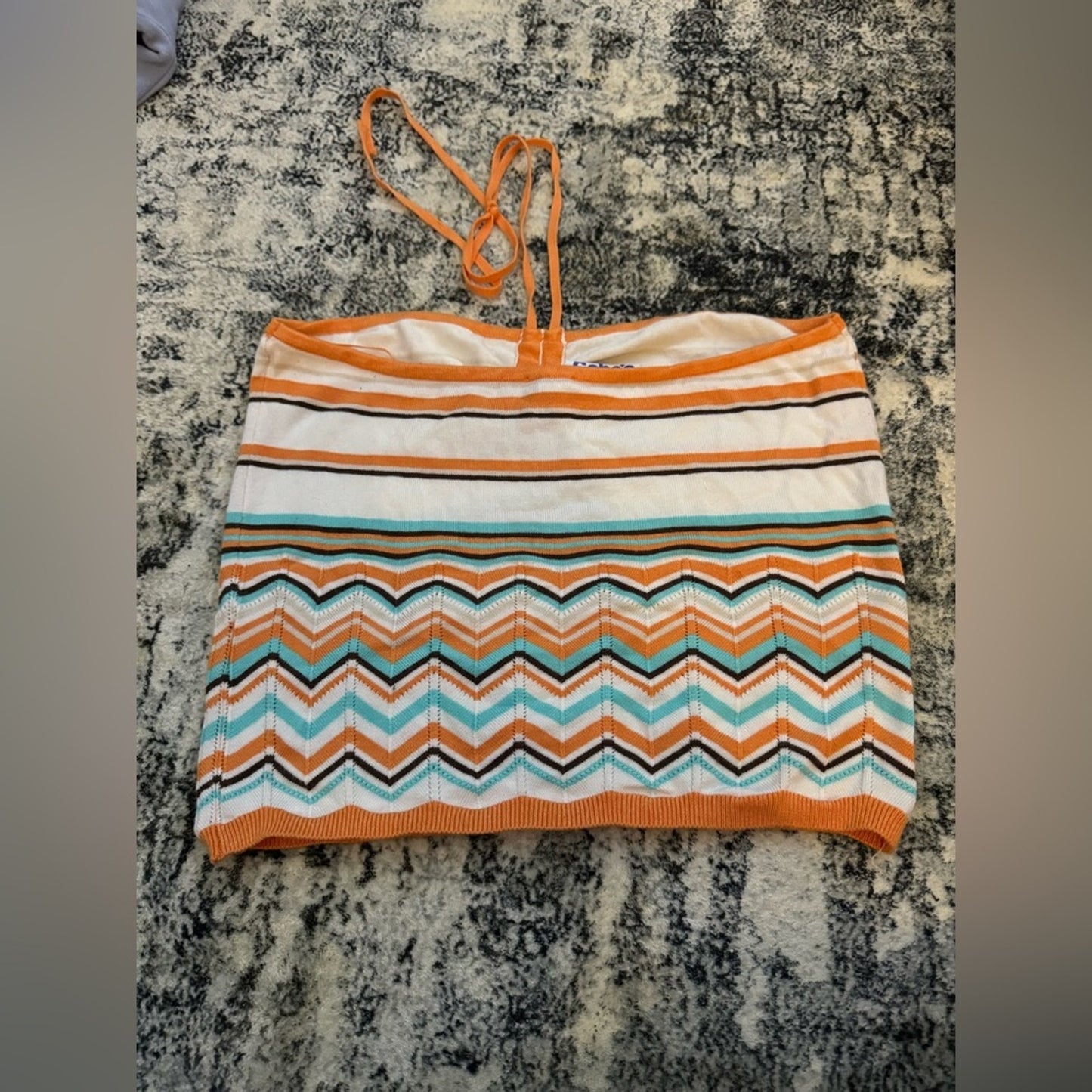 NWT LG Garage Orange and Blue Multicolor Striped Halter Top