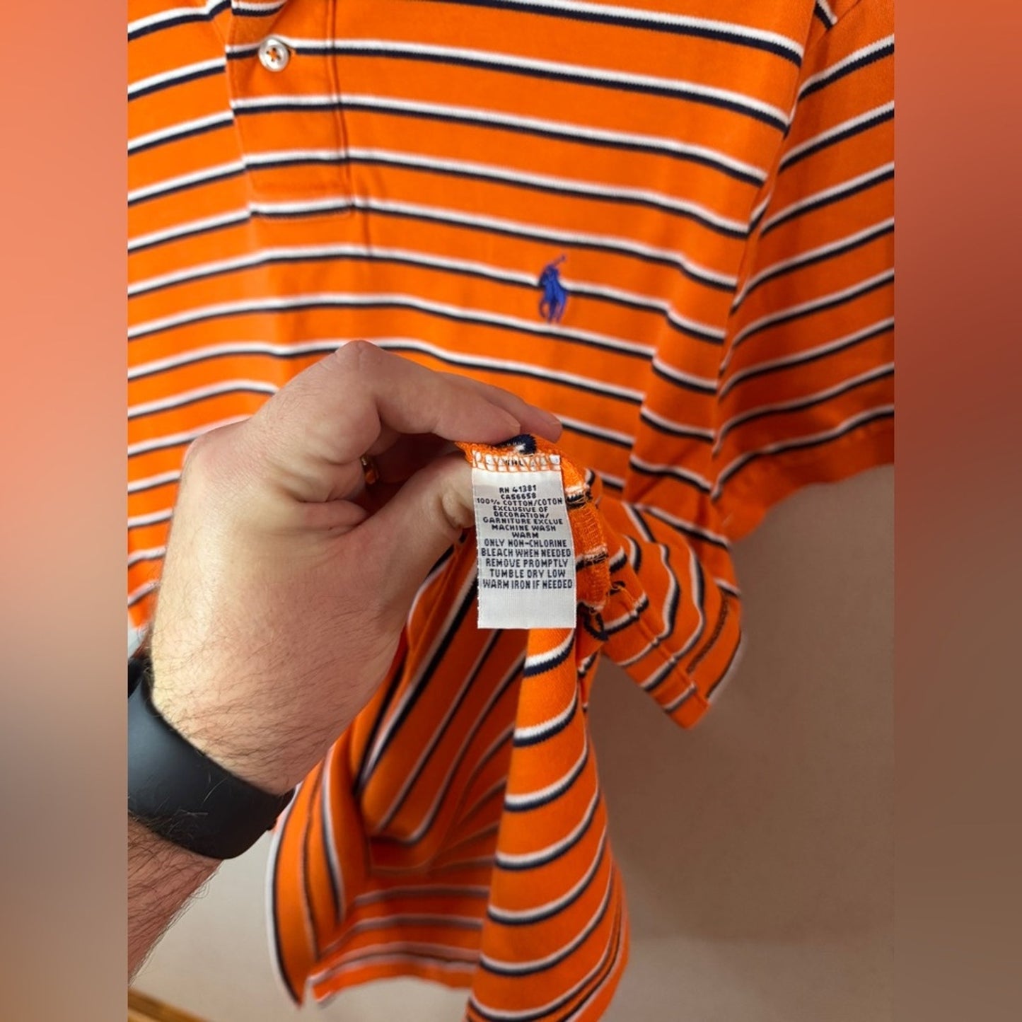 Pre-Owned Md Polo Ralph Lauren Orange Striped Custom Fit Polo Shirt