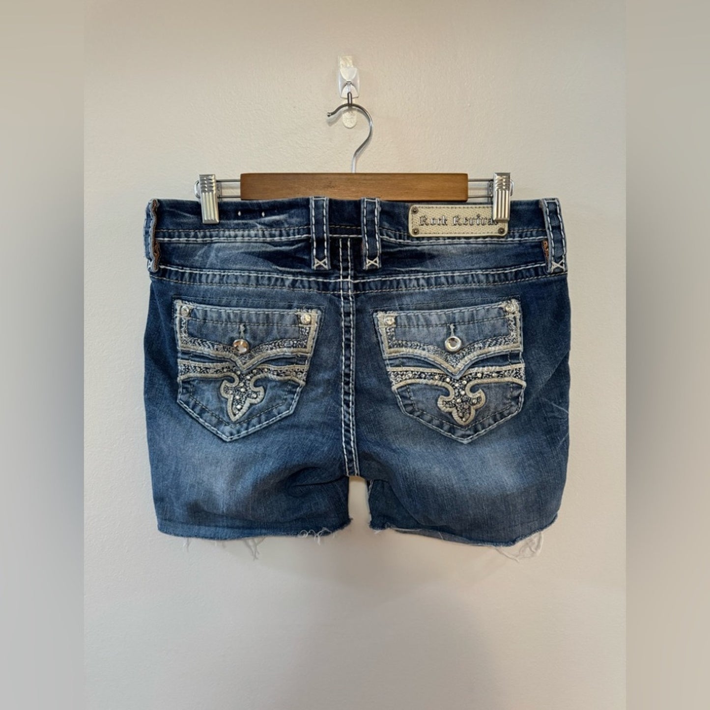 Size 28 Rock Revival Blue Jena Easy Skinny Rhinestone Embellished Jean Shorts