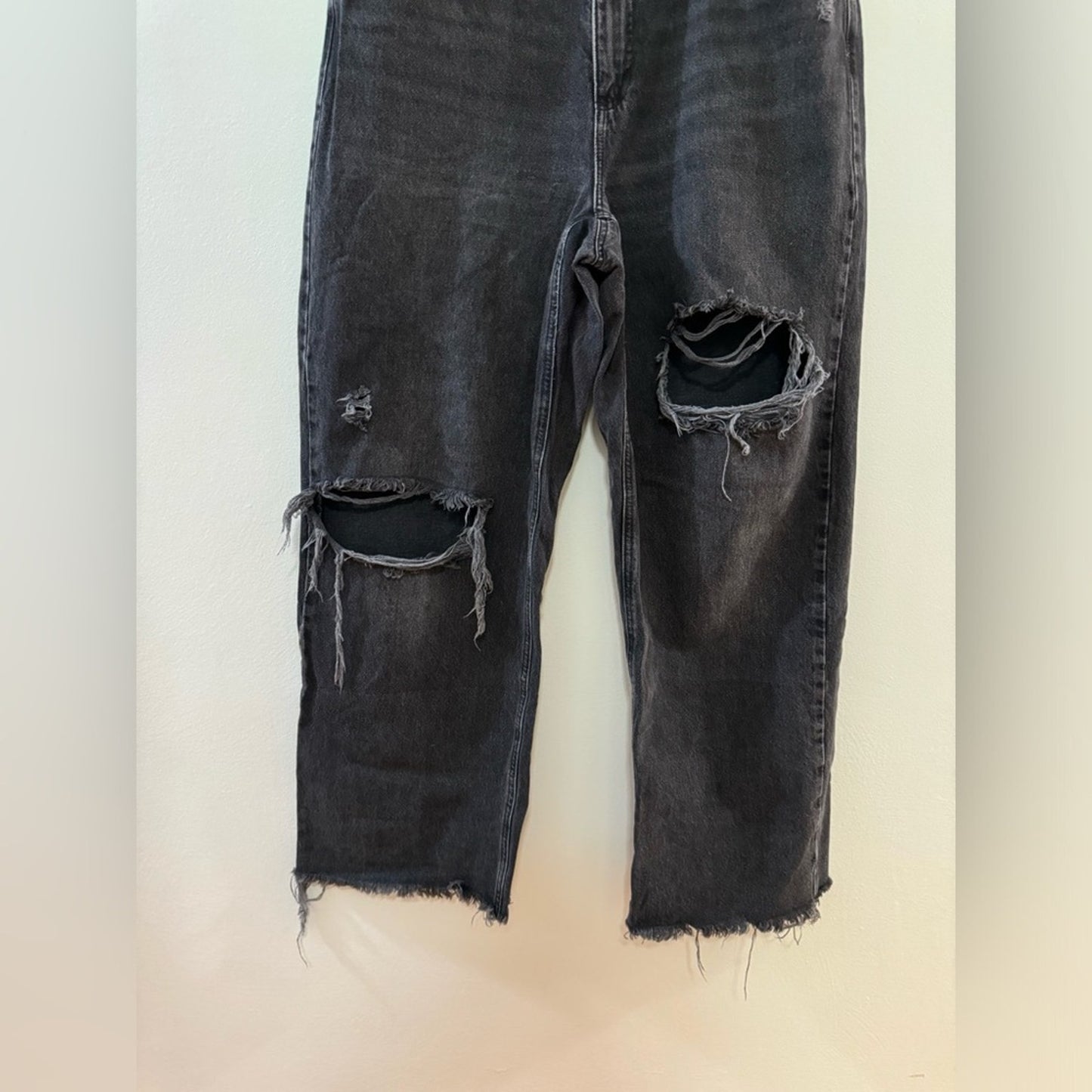 Pre-Owned Size 11 Garage Denim Black Distressed Street Wide Leg Jeans