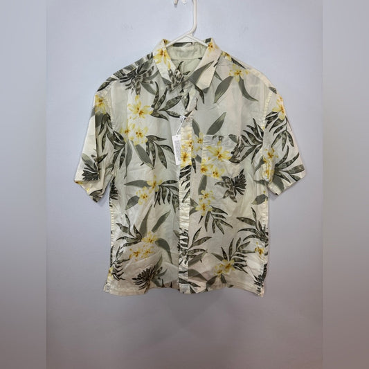 NWT SM American Eagle Cream Palm/Floral Print Button Up Short Sleeve Shirts