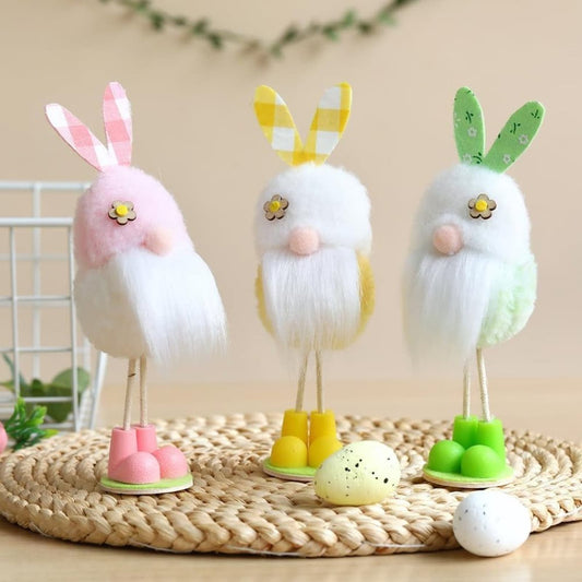 Easter Decorations Standing Gnomes with Bunny Ears Ornaments 3Pcs Colorful Plush