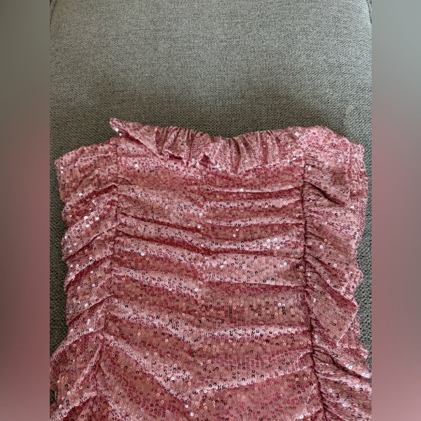 NWT LG Fashion Nova Pink Sequin Strapless Ruffle Dress