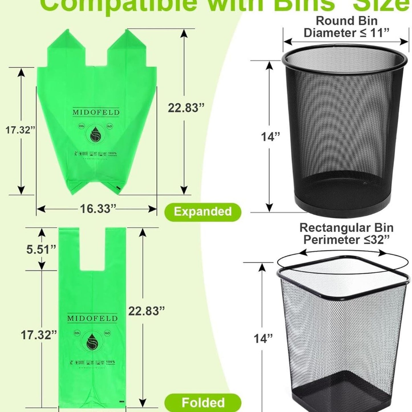 2.6 Gallon Compostable Bags, Biodegradable Small Trash Bags 100 Count Waste Bags