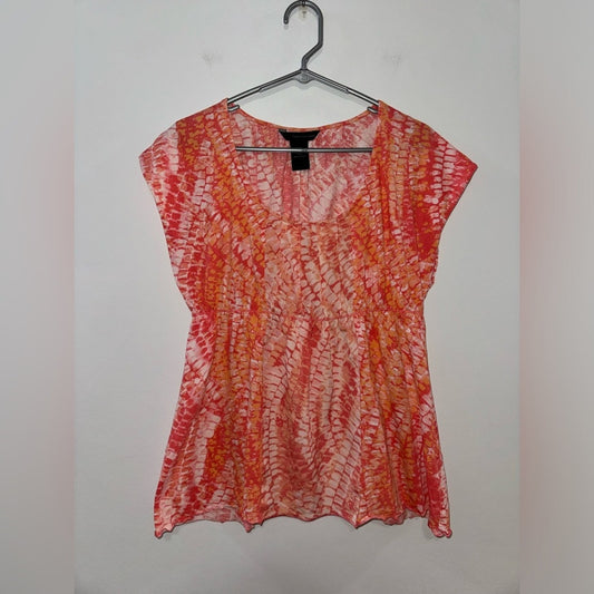 Pre-Owned LG Calvin Klein Jeans Orange Print Short Sleeve Top