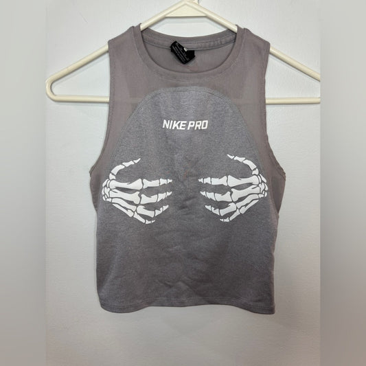 Pre-Owned XS Nike Pro Gray Skeleton Hands Halloween Athletic Tank Top