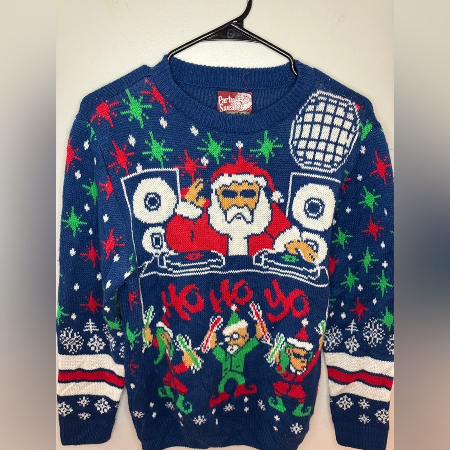 Pre-Owned Unisex SM Party Sweater Blue Knitted Santa DJ Sweater