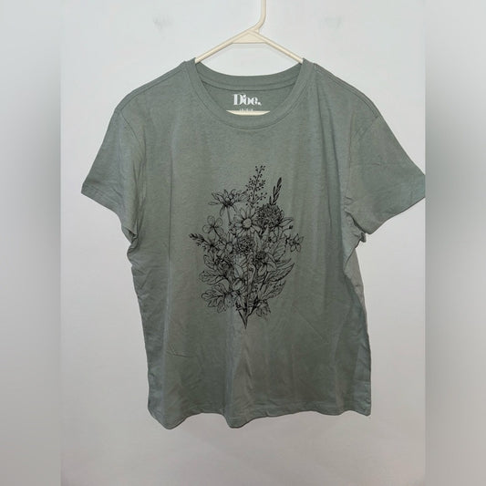 Pre-Owned LG Doe Floral Graphic T-Shirt Sage Green