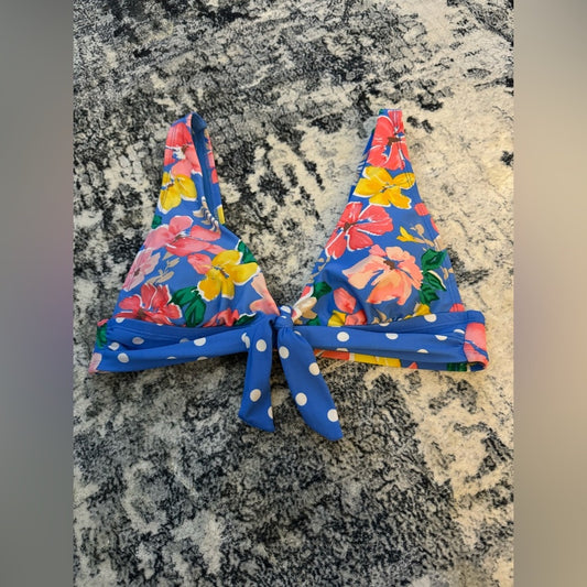 Pre-Owned SM Time and Tru Blue Triangle Polka Dot Floral bikini Top