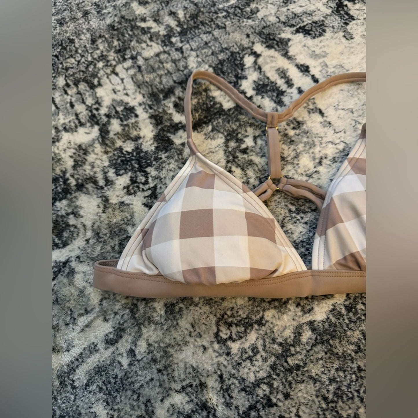 Pre-Owned MD Xhilaration Brown and White Checker Print Bikini Top