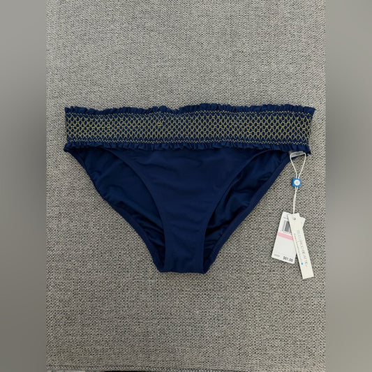NWT Size 10 Bleu Rod Beattie Dark Blue Ruffle Embroidered Bikini Bottom