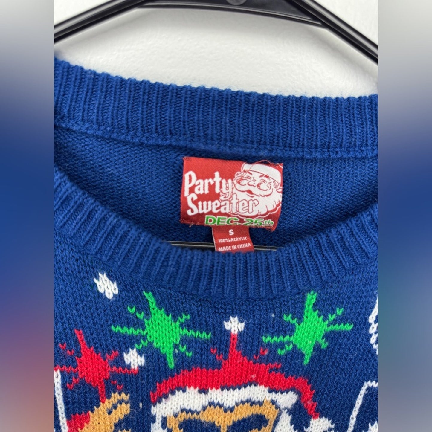 Pre-Owned Unisex SM Party Sweater Blue Knitted Santa DJ Sweater