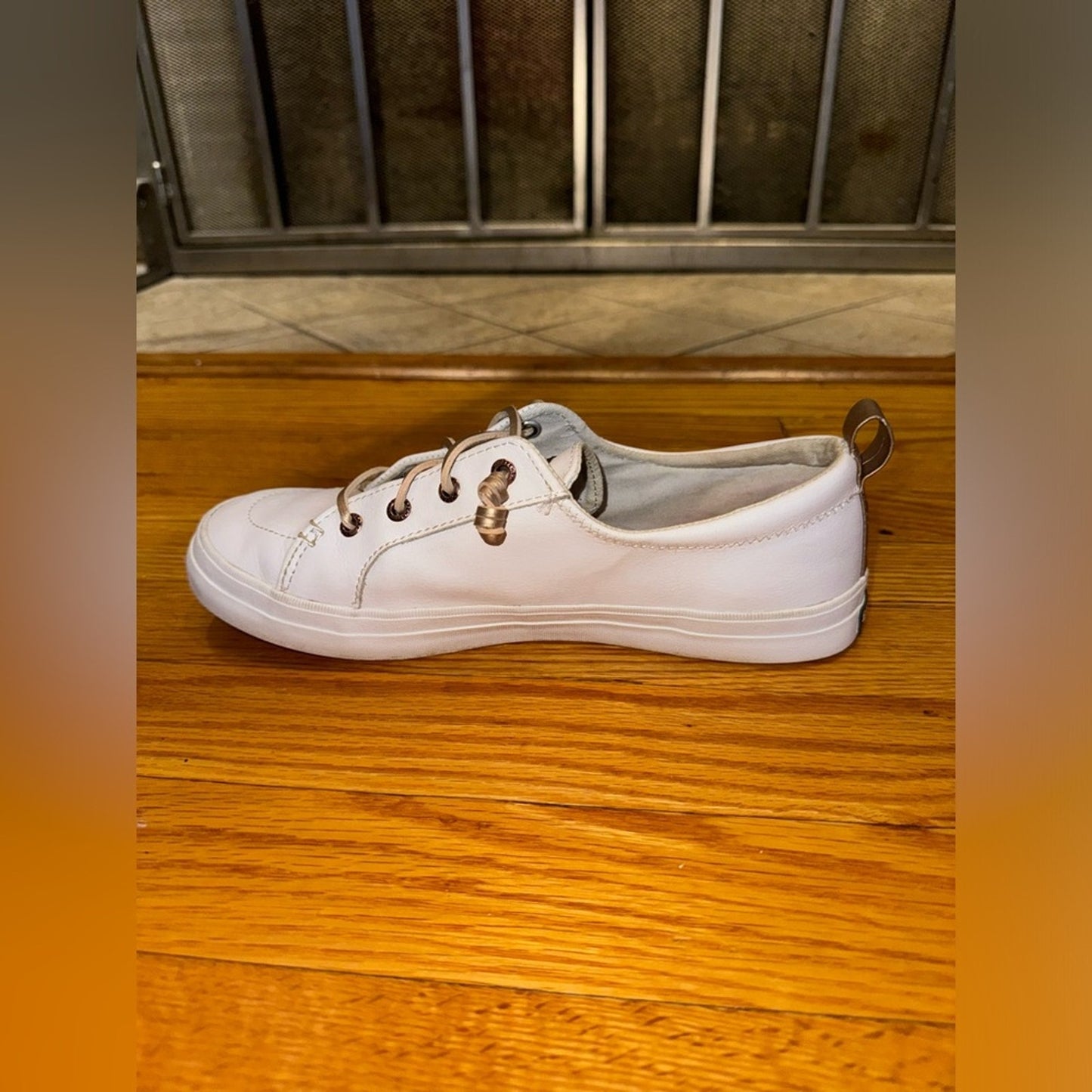 Pre-Owned Size 8W Sperry Topsider White Leather Rose Gold Shoes