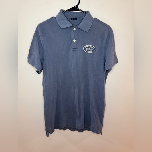 Pre-Owned LG Abercrombie & Fitch Blue Logo Muscle Fit Button Up Polo Shirt