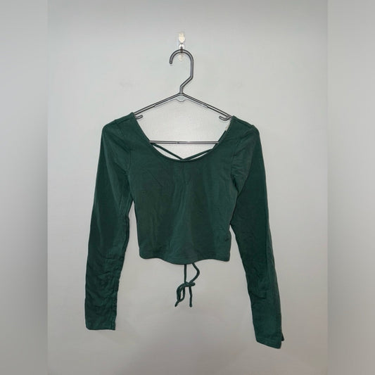 Pre-Owned MD Aeropostale Green Cropped Tie Back Long Sleeve Shirt