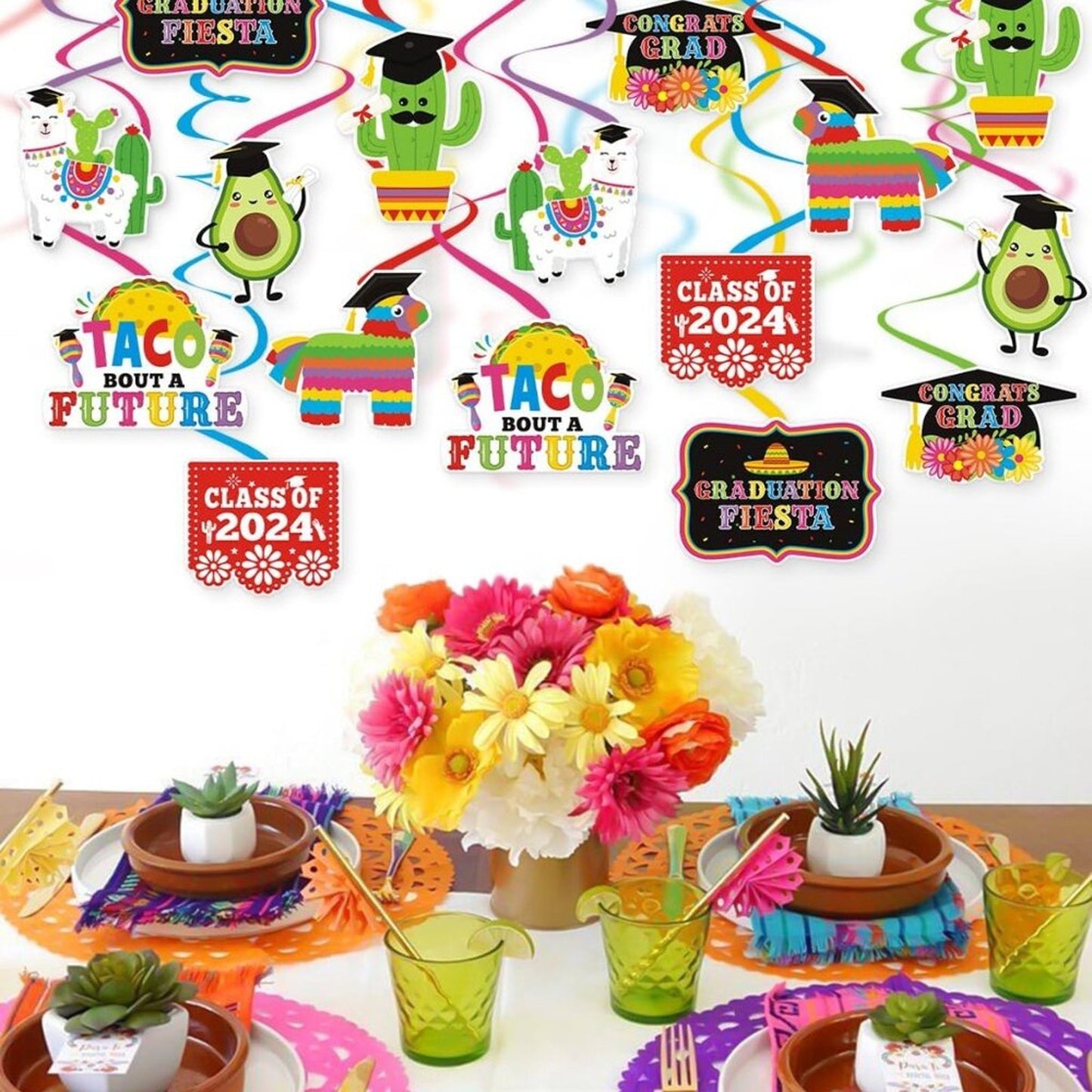 Bessmoso 32pcs Mexican Graduación Hanging Swirls Fiesta Graduation Decorations