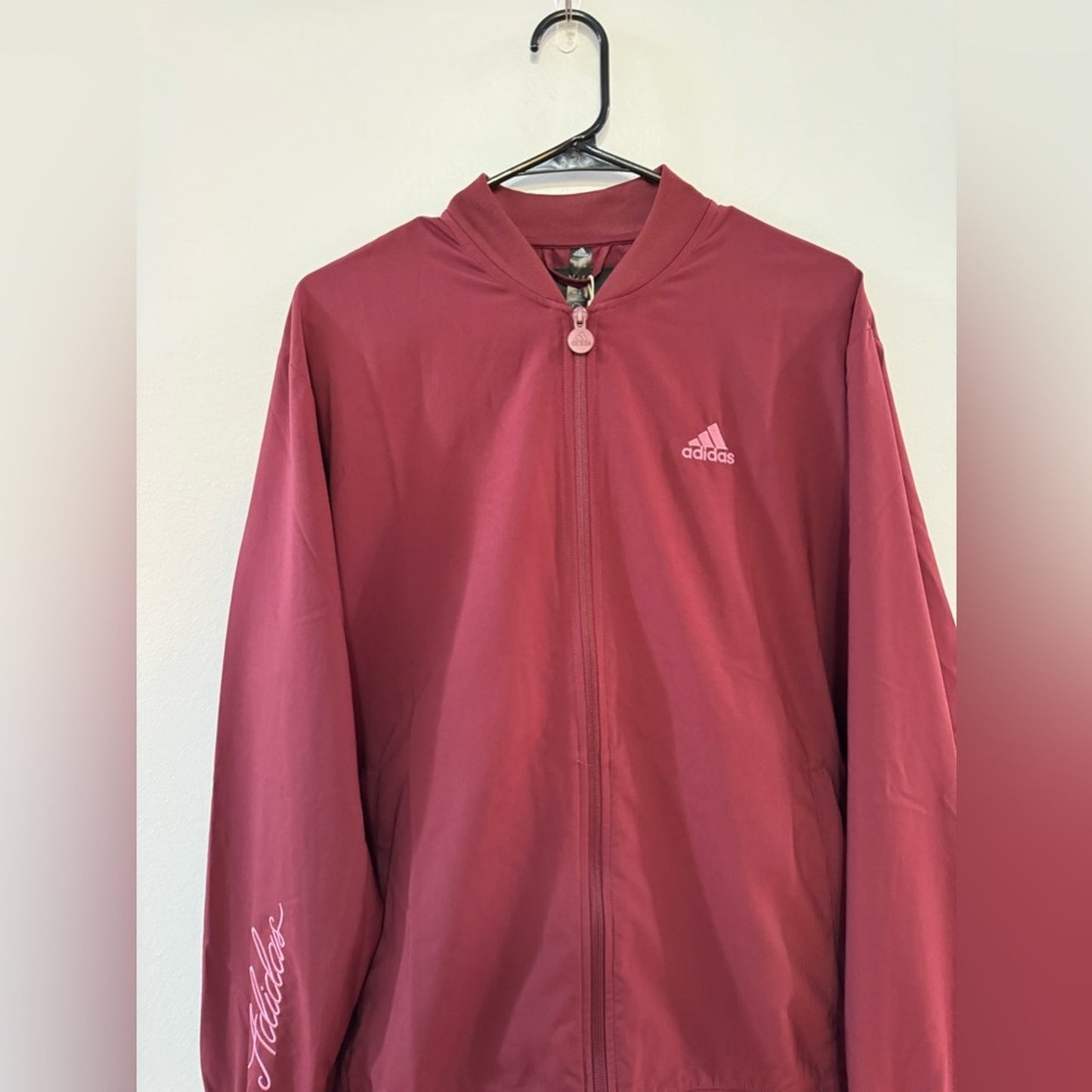 NWT MD Adidas Shadow Red and Pink Embroidered Zip Up Jacket