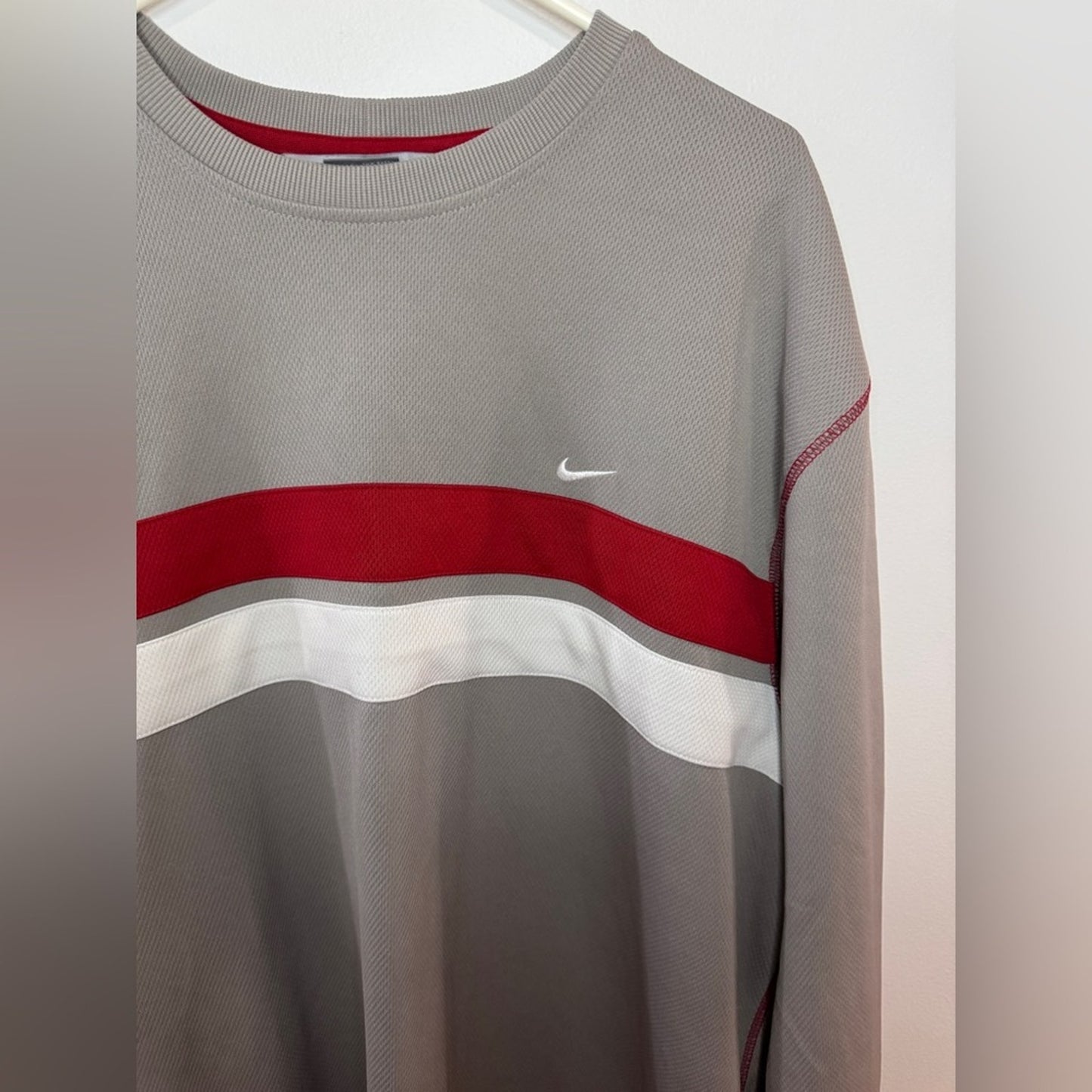 XXL Nike Vintage Grey with Red and White Stripe Heavyweight Long Sleeve Shirt