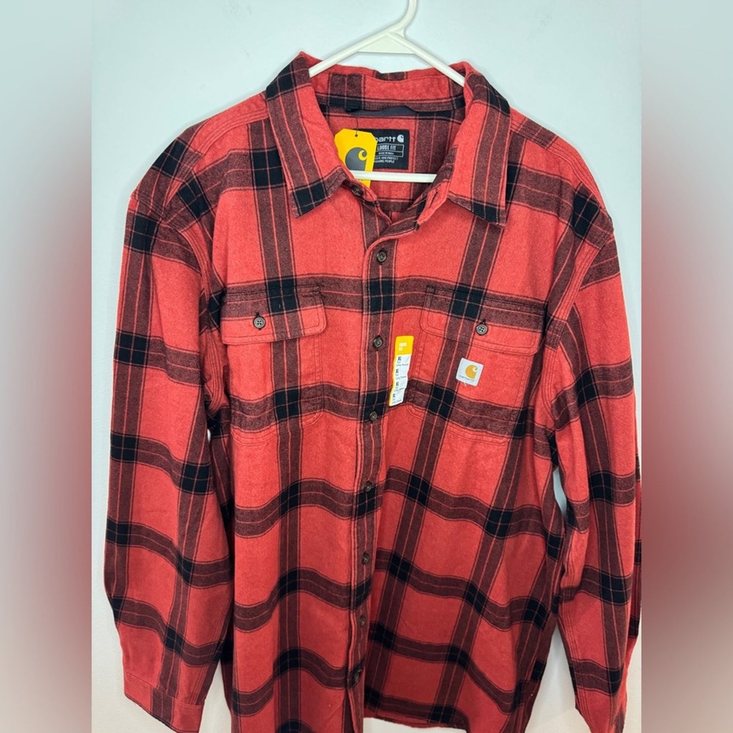 NWT XL Tall Carhartt Red and Black Heavyweight Loose Fit Flannel