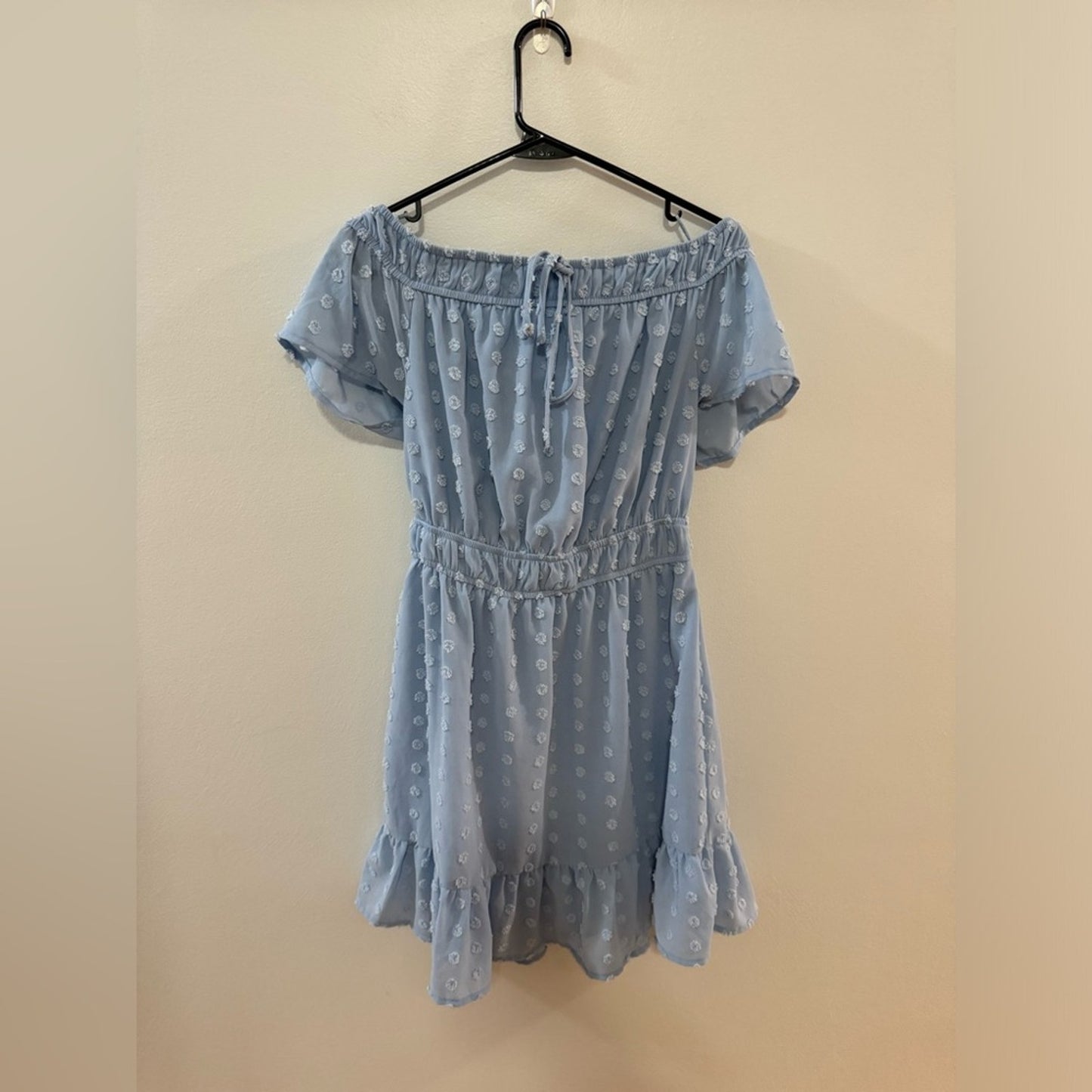 NWT LG Indulge InStyle Blue Polka Dot Off the Shoulder Dress