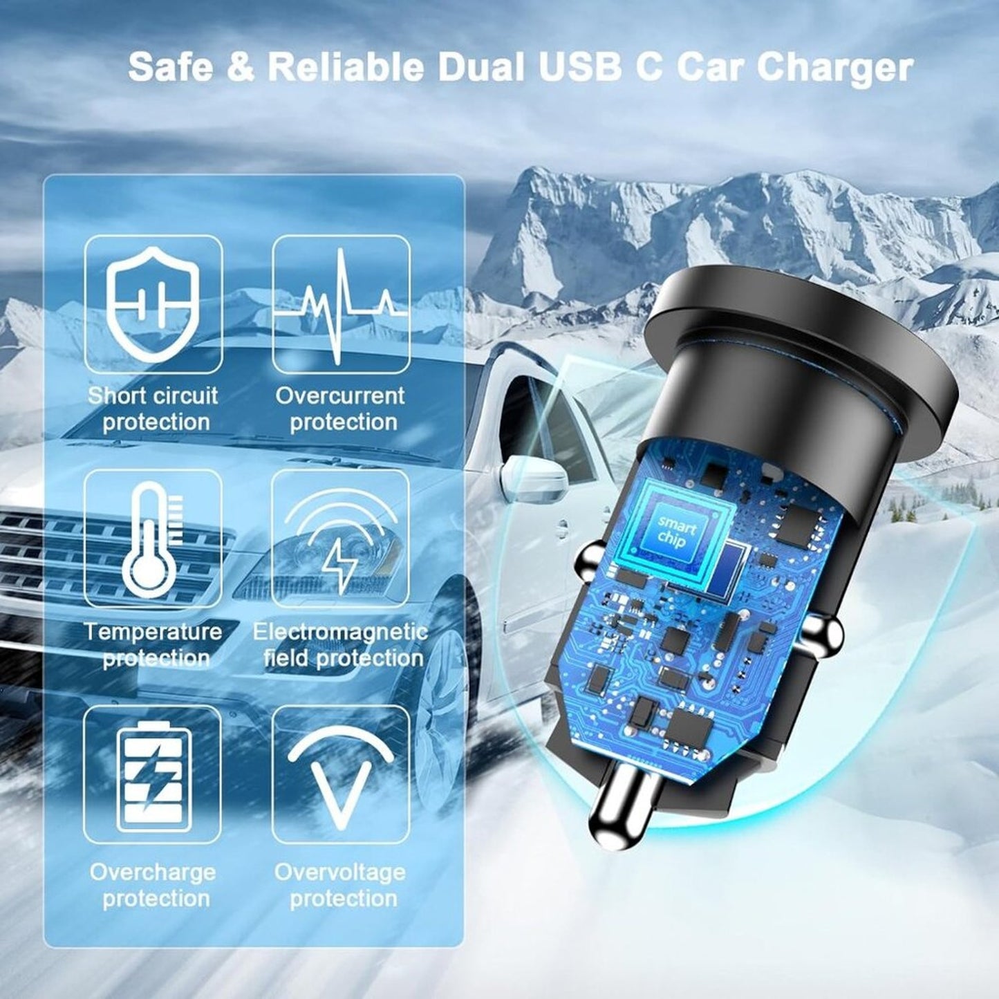 [MFi Certified] iPhone Fast Car Charger, Smallest 60W All Metal Dual USB C Car