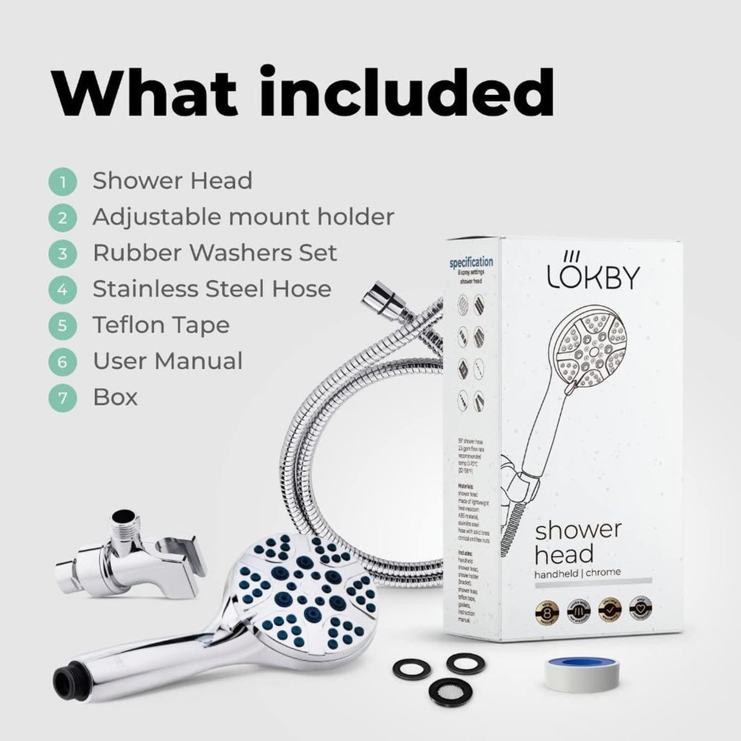 LOKBY High Pressure Shower Head with Handheld Spray - 8-Mode Detachable Handheld